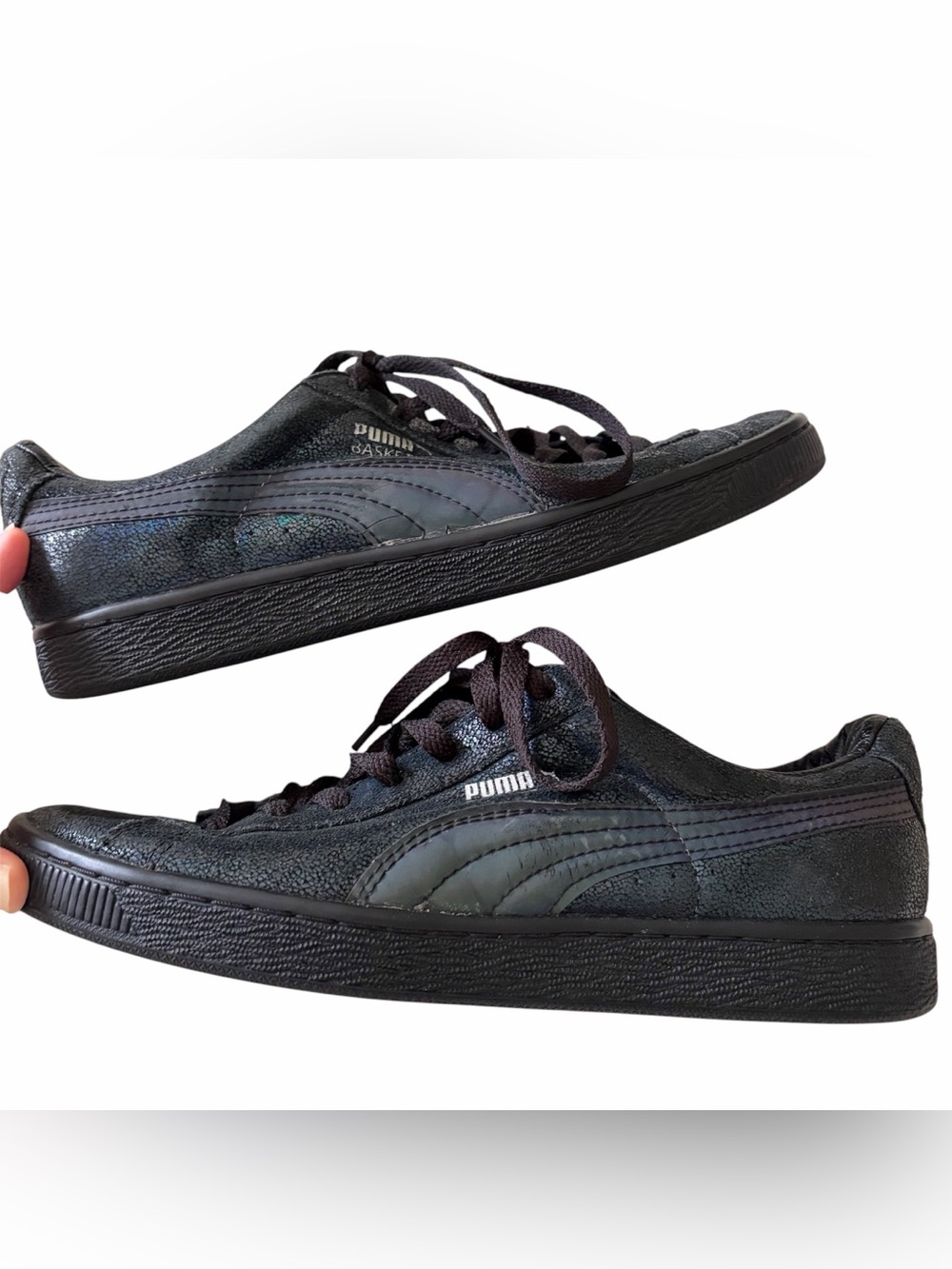 Puma | Women’s Basket Lace-up Sneakers Shoes Low Top Reflective Black Size 7.5